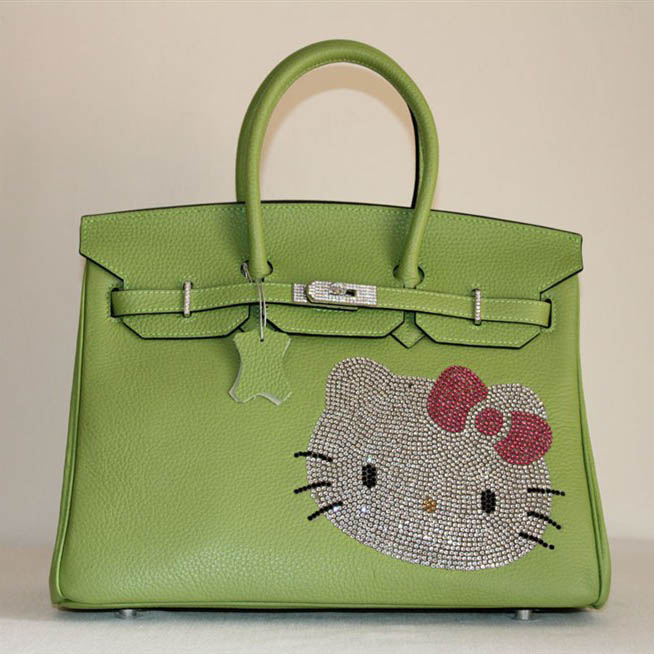 HK0001 Hermes Birkin 35CM Togo Ciao Kitty Borsa in pelle verde HK0